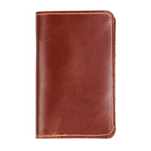 Closed brown full grain leather Field Notes notebook cover