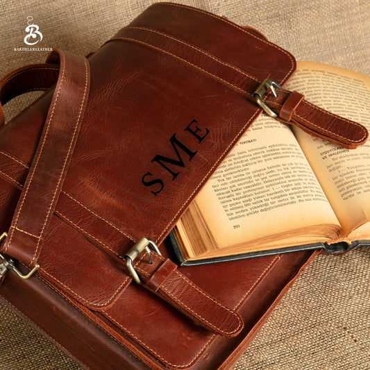 Personalized Full Grain Leather Briefcase - Handmade Briefcase