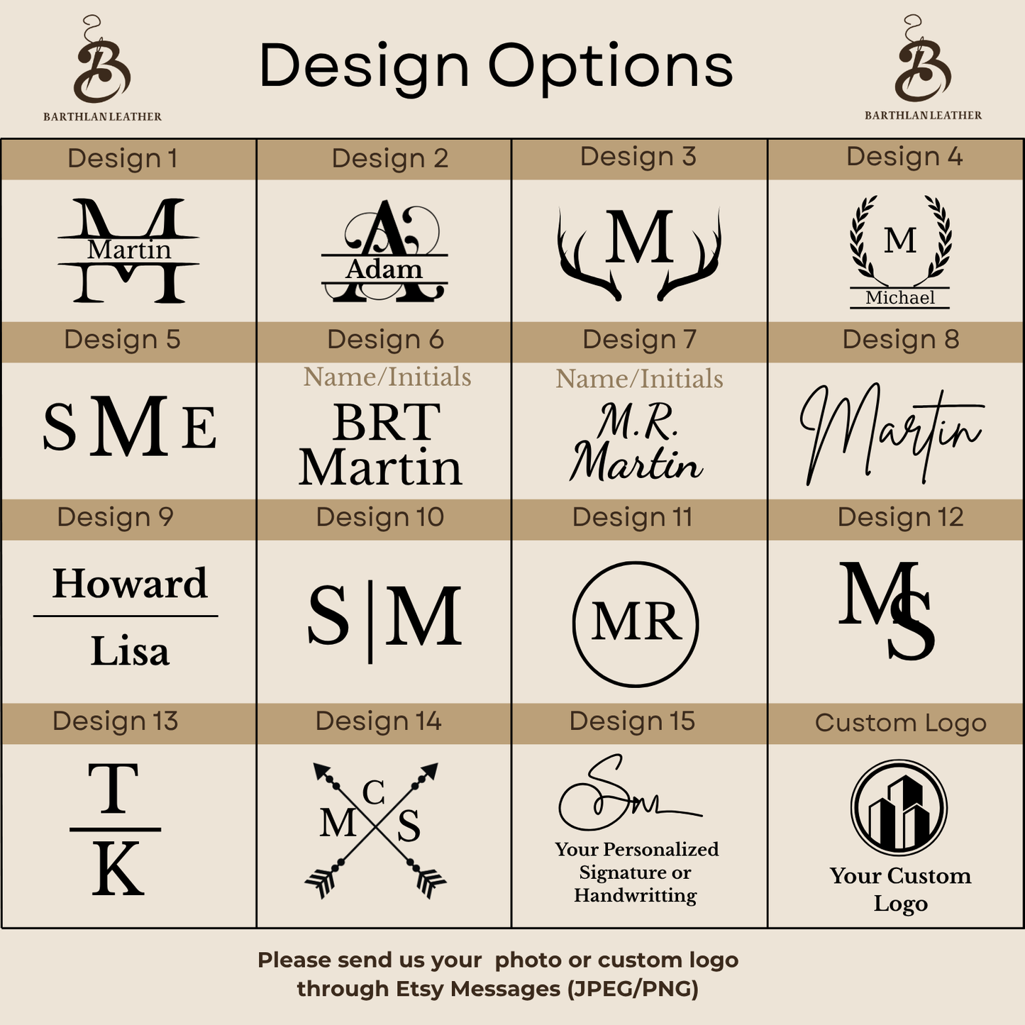 Monogram design chart for the personalized leather briefcase