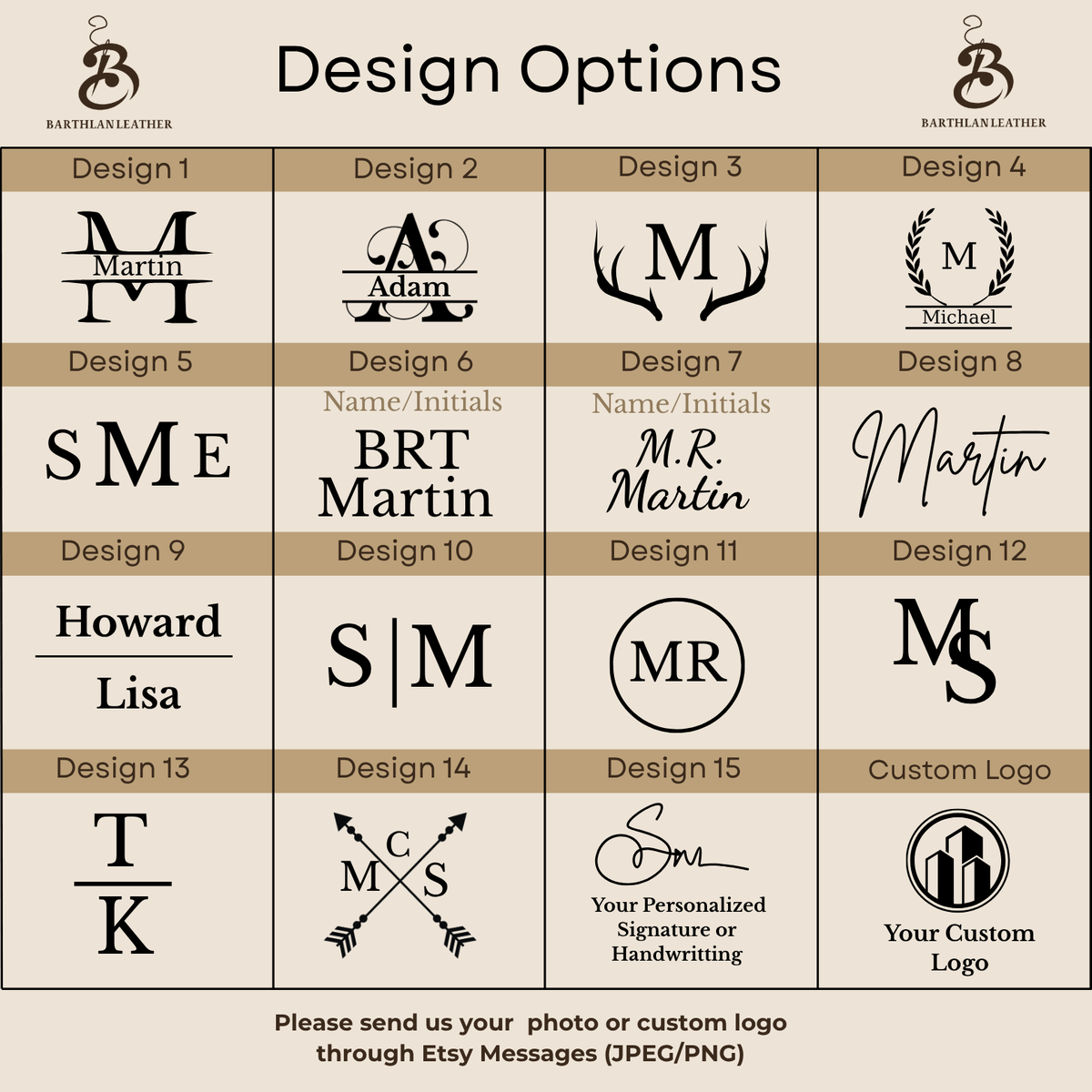 Monogram design chart for the personalized leather briefcase