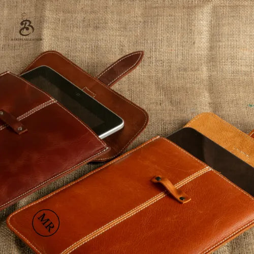 Open personalized camel iPad sleeve with tablet and accessory case