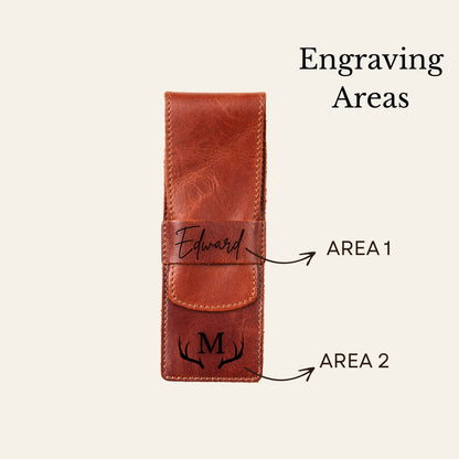 Personalized pen case showing two available engraving areas